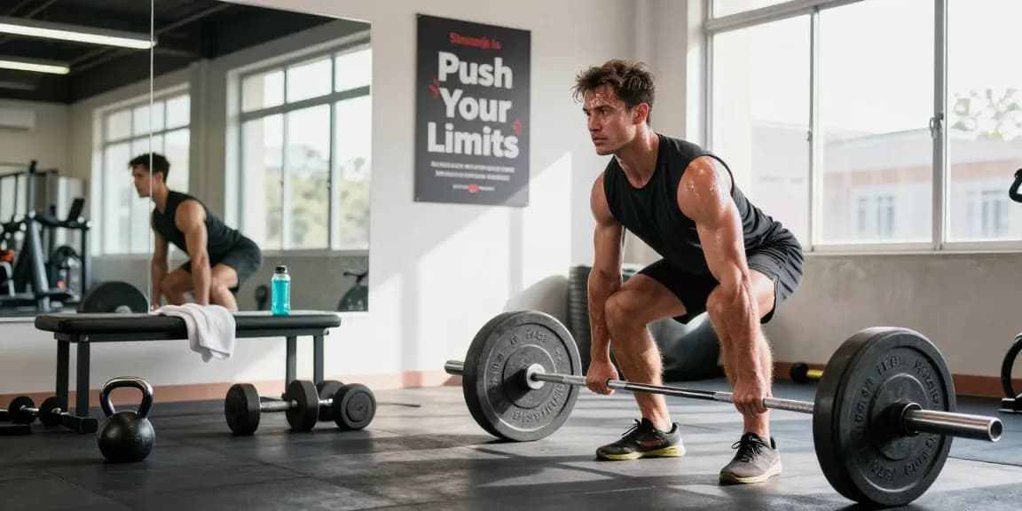 Hombre levantando pesas en el gimnasio, demostrando fuerza y dedicación con Esteroidesshop.